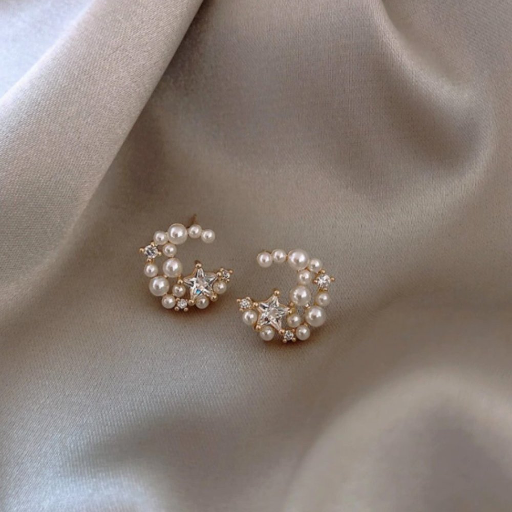 Star Moon Pearl Earrings